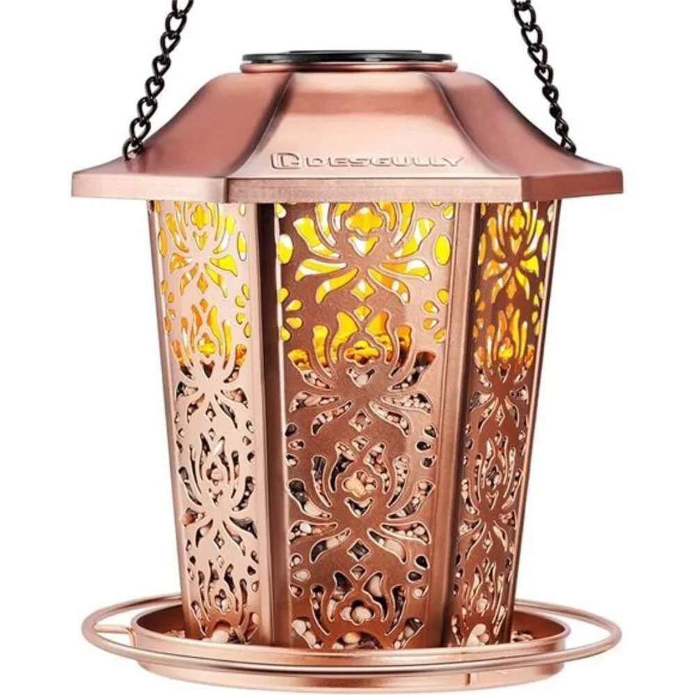 Solar Bird Feeders for Outdoors Hanging - Premium Grade Metal Bird Feeder